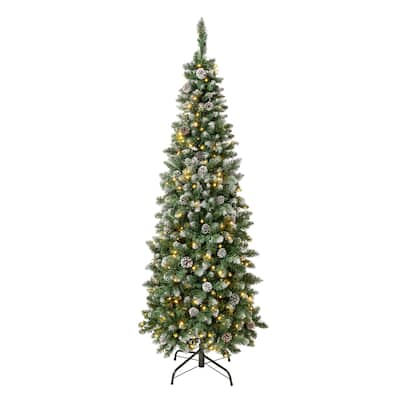 National Tree Company 6 ft. Oakley Hills Snow Slim Tree with LED Lights - 6 Foot