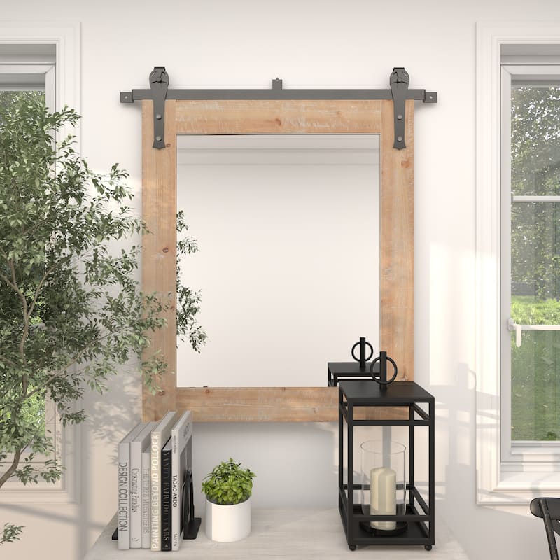 Barn Door Style Wood Industrial Farmhouse Hanging Wall Mirror