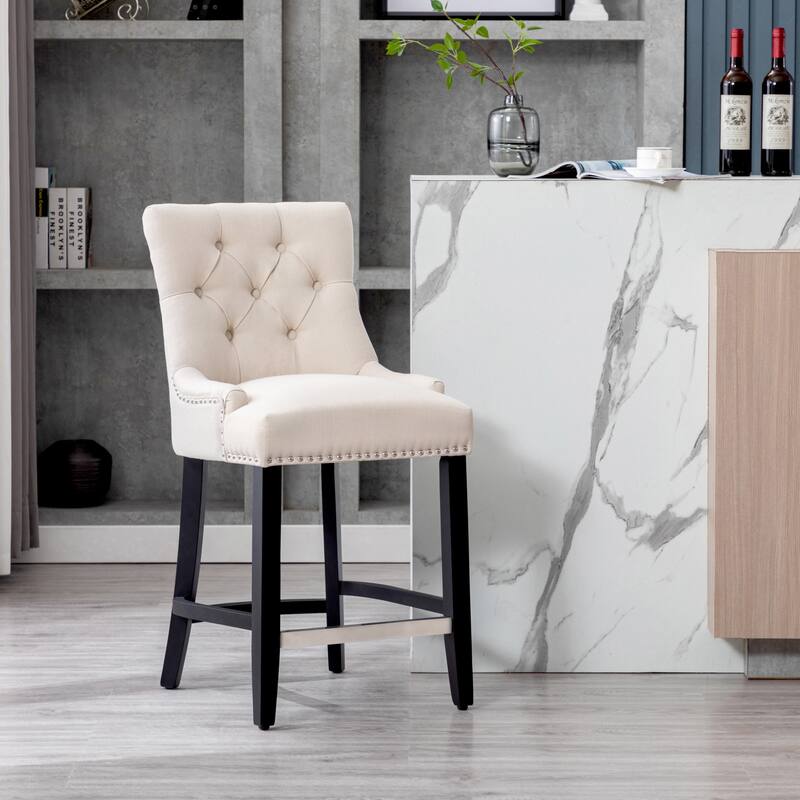 Carter 24" Upholstered Button Tufted Counter Stool, Black Legs