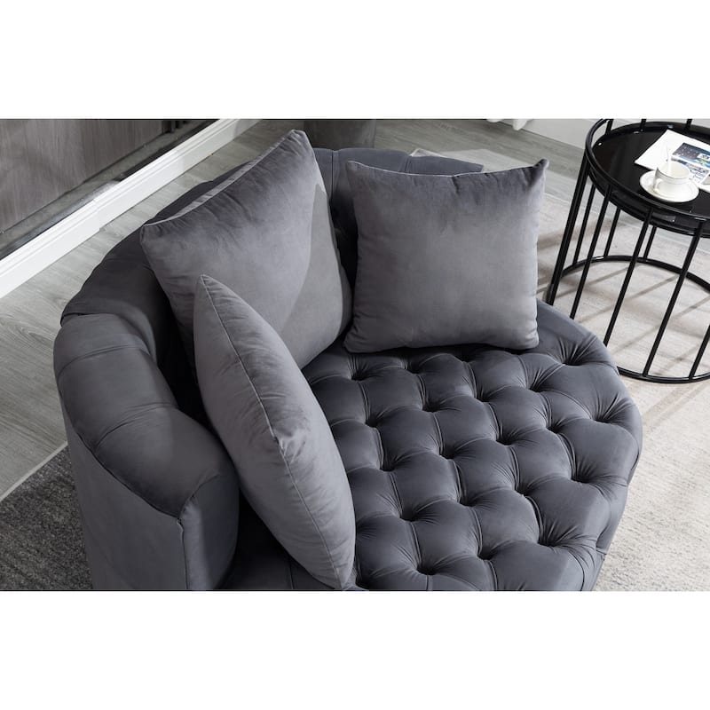 Gray 24" Velvet Button Tufted Barrel Chair