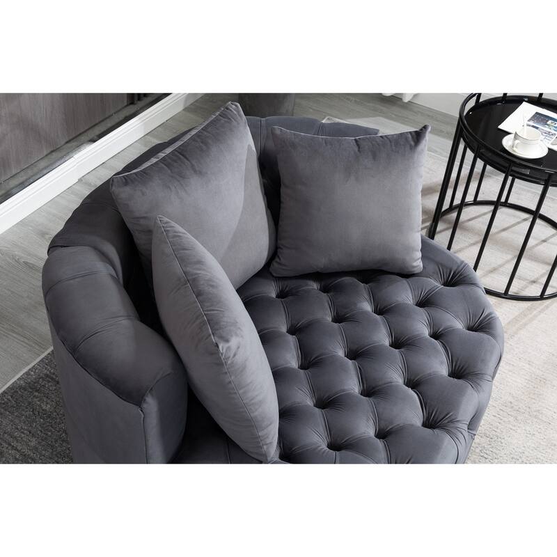 Oversized Barrel Accent Chair with 3 Pillows, Velvet Tufted Upholstered Round Club Chair, Ergonomic Reading Sofa Chair