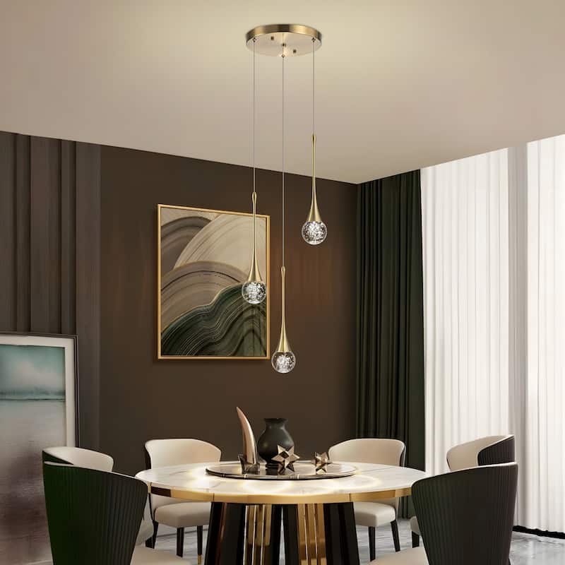 Starsky 3-Light LED 4500K Teardrop Crystal Cluster Pendant