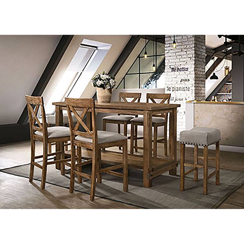 Tan and Weathered Oak Counter Height Stools (Set of 2)