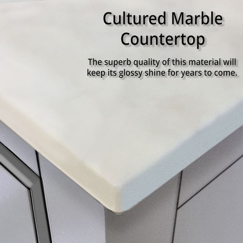 24" White Bathroom Vanity with Cultured Marble Countertop, Soft-Close Storage, 18" Mirror Included