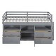 preview thumbnail 3 of 11, Gray Twin Solid Wood Loft Bed with Drawers & Cabinet