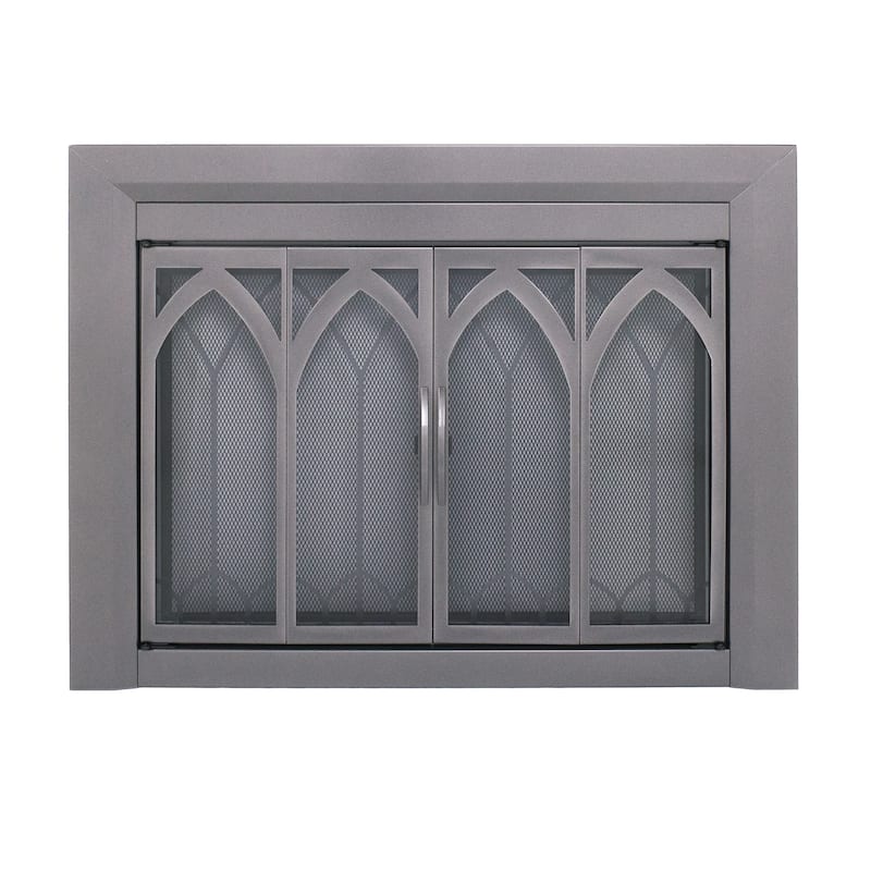 Pleasant Hearth Collin Fireplace Glass Door Small Black - Large - Silver