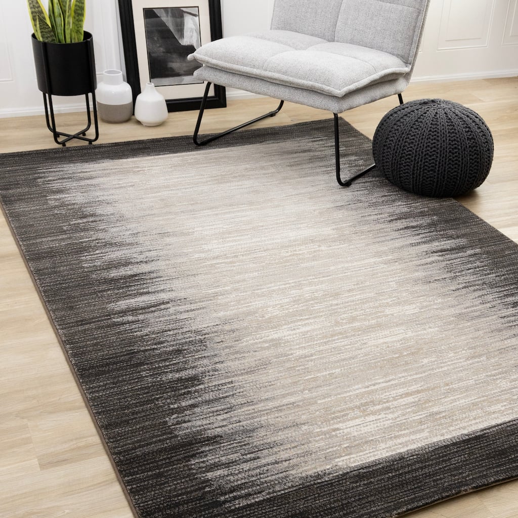 Amelia Collection - Dense Black Beige Border Area Rug
