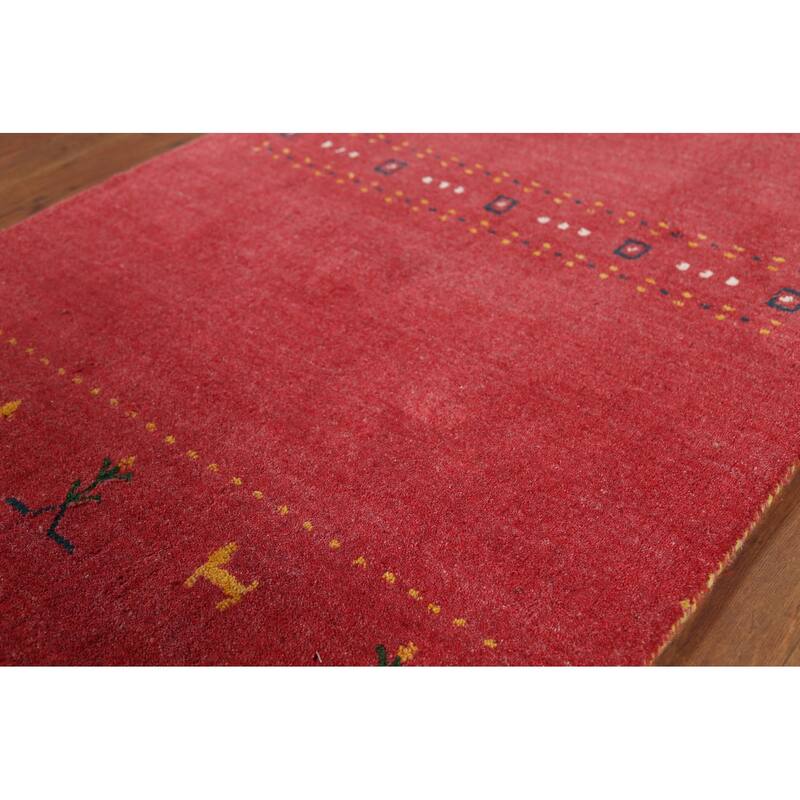 Pink Gabbeh Indian Foyer Rug Handmade Wool Carpet - 2'9"x 4'7"