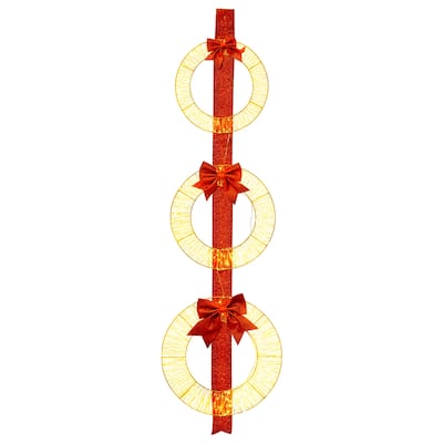 Gymax Set of 3 Christmas Lighted Wreaths Pre-Lit Metal Wreaths on Red - Multi-colors - See Details