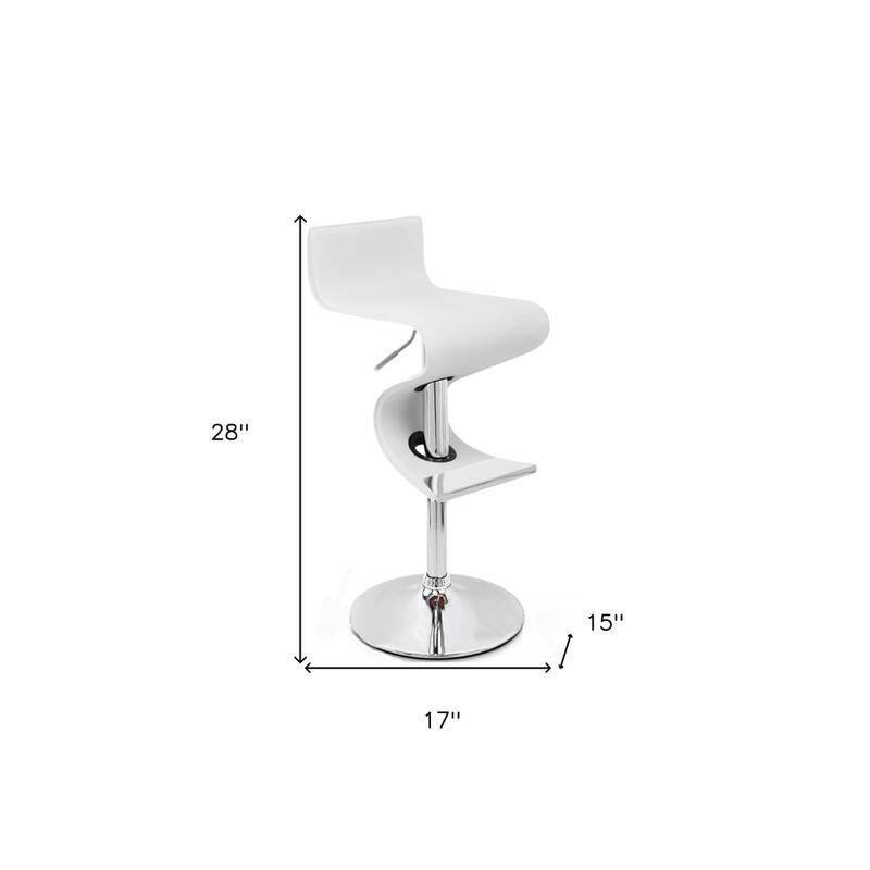 Modern Z Shape Bar Stool with 30" Adjustable Hydraulic Height Faux Leather Upholstery and Footrest - 28”H x 17”W x 15”D