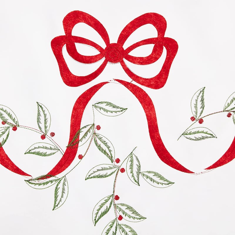 Violet Linen Christmas Holly Leaves Poinsettia Ribbon Bows Pattern