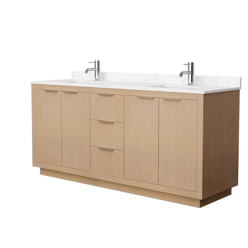 Wyndham Collection Maroni 72" Free Standing Double Basin Vanity Set - Light Straw / Carrara Cultured Marble Top /