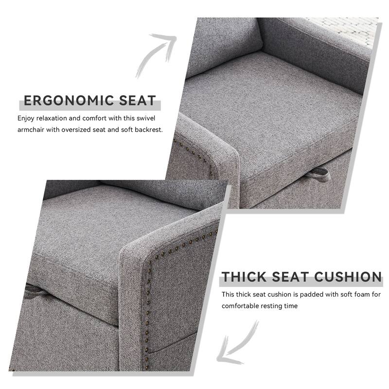 GDFStudio - Liam Modern 360° Swivel Linen Accent Chair with Rivet Detailing