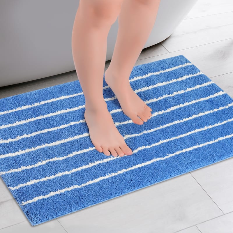 Striped Bathroom Rug, Non-Slip Soft Fluffy Bath Carpet, Water Absorbent Bathmat
