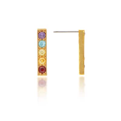 Multi Color Crystal Bar Earrings - 1" long