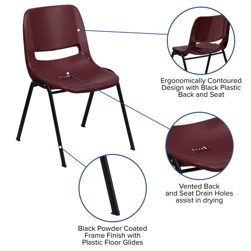 880 lb. Capacity Ergonomic Shell Stack Chair with Metal Frame