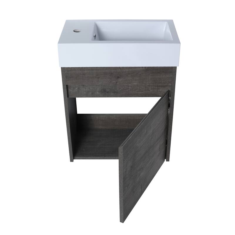 18'' Floating Wall-Mounted Bathroom Vanity with White Resin Sink ,Soft-Close Cabinet Door