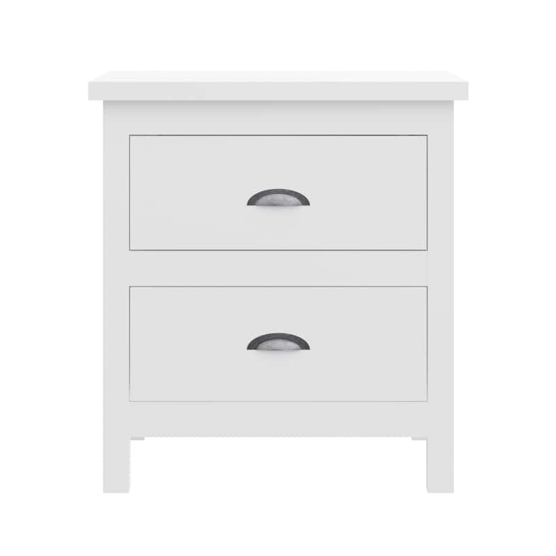 Modern Pine Wood Bedside Table with 2 Drawers and Rectangular White Nightstand for Living Room or Office
