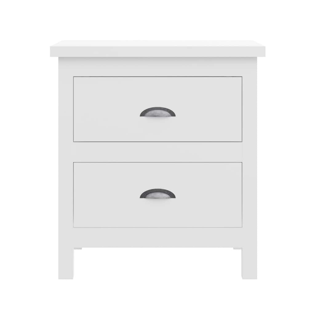 Modern Pine Wood Bedside Table with 2 Drawers and Rectangular White Nightstand for Living Room or Office