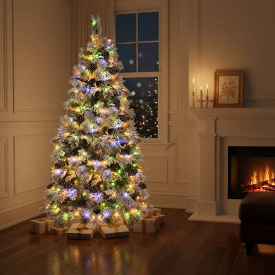 HomeRoots 6' Pre Lit Extra Full Frosted Pine Christmas Tree With Decorations - White - 41.30 in. x 72.00 in. x 41.30 in.