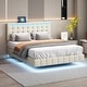 preview thumbnail 1 of 26, Floating Bed Frame with LED Lights and USB Charging, Beige