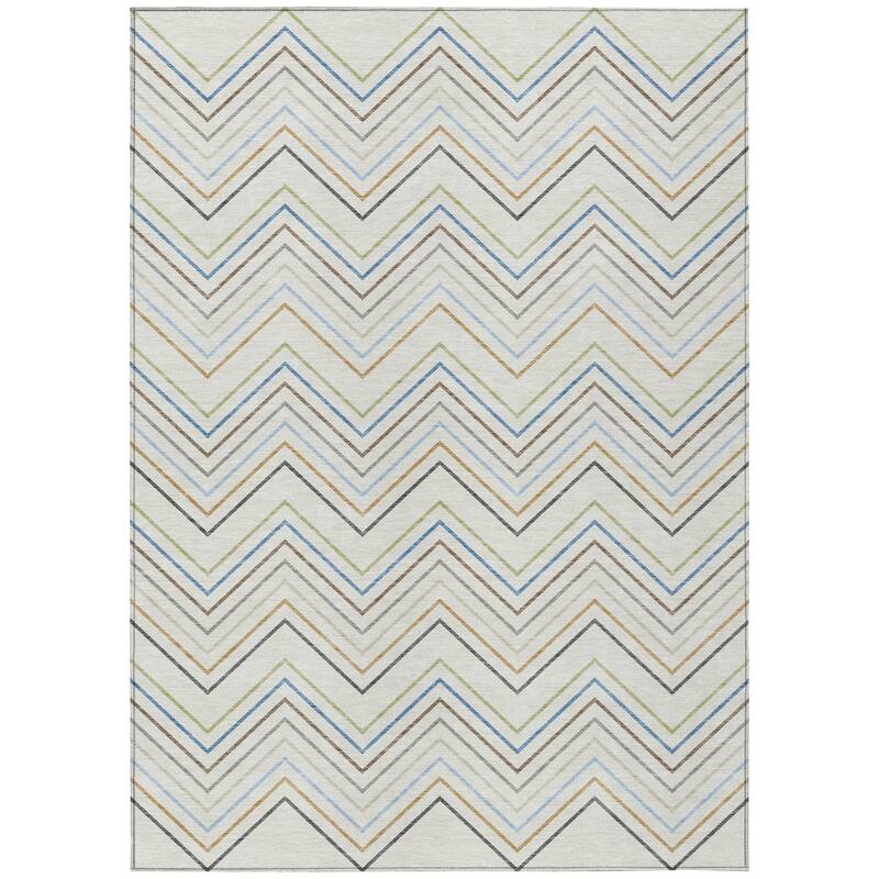 Machine Washable Indoor/ Outdoor Modern Chevron Chantille Rug