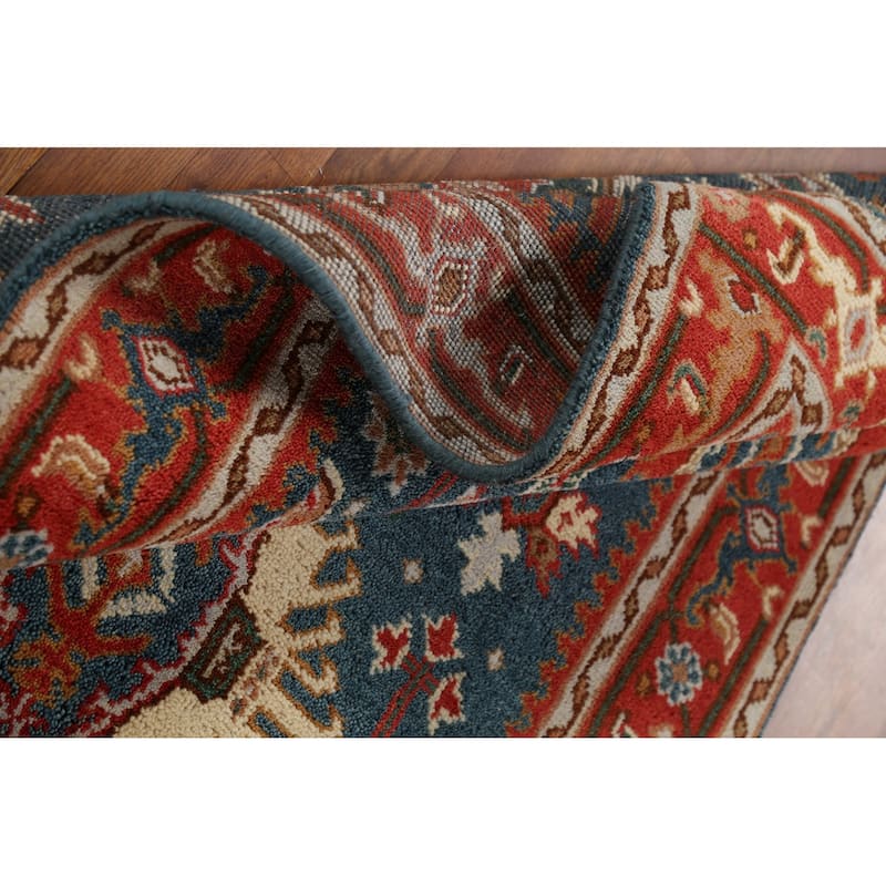 Blue Geometric Khotan Oriental Area Rug Hand-Knotted Wool Carpet - 4'2"x 6'1"