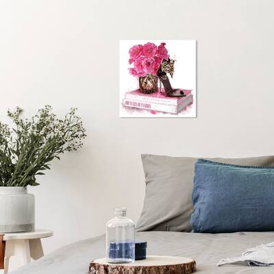 Wynwood Studio Canvas Fashion and Glam Fashionista Book Stack Pink and Glam Wall Art Canvas Print