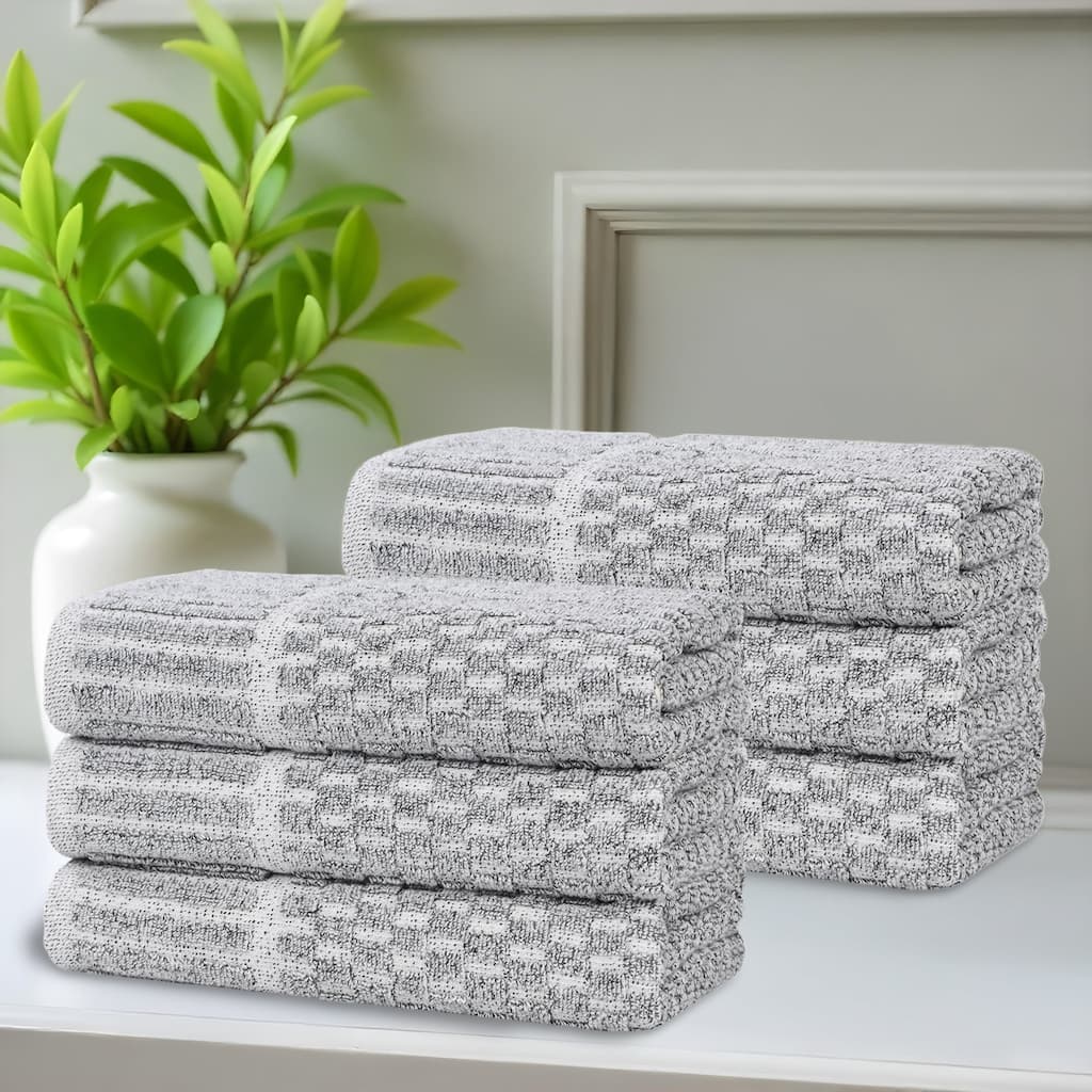 Blue Nile Mills Cotton Blend Medium Weight Checkered Border Hand Towels, Set of 6