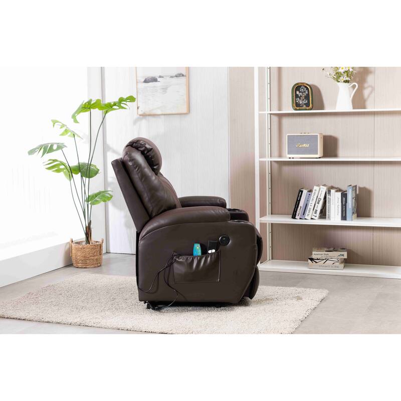 Faux Leather Power Lift Recliner Chair, Heat and Massage by Remote Control