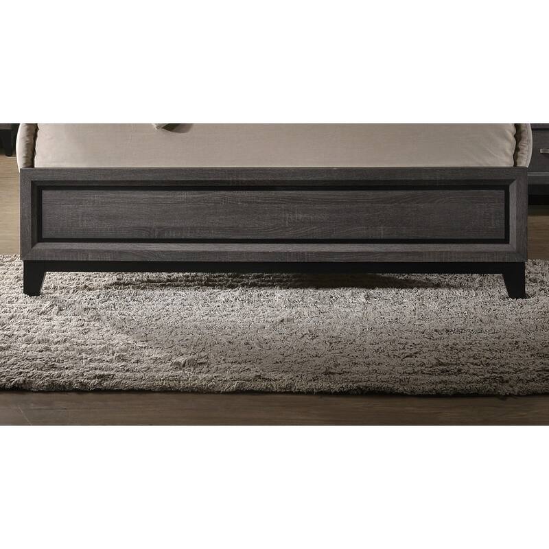 Contemporary Queen Panel Bed with Box Design Headboard, Rubberwood Frame, and Modern Transitional Style