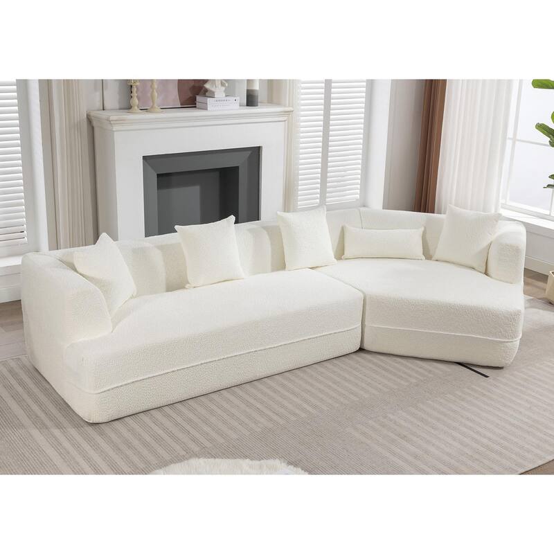 128" Modular Sectional Sofa for Living Room, Soft Boucle Lounge Sofa w/ Pillow, Modern Reversible Upholstered Couch
