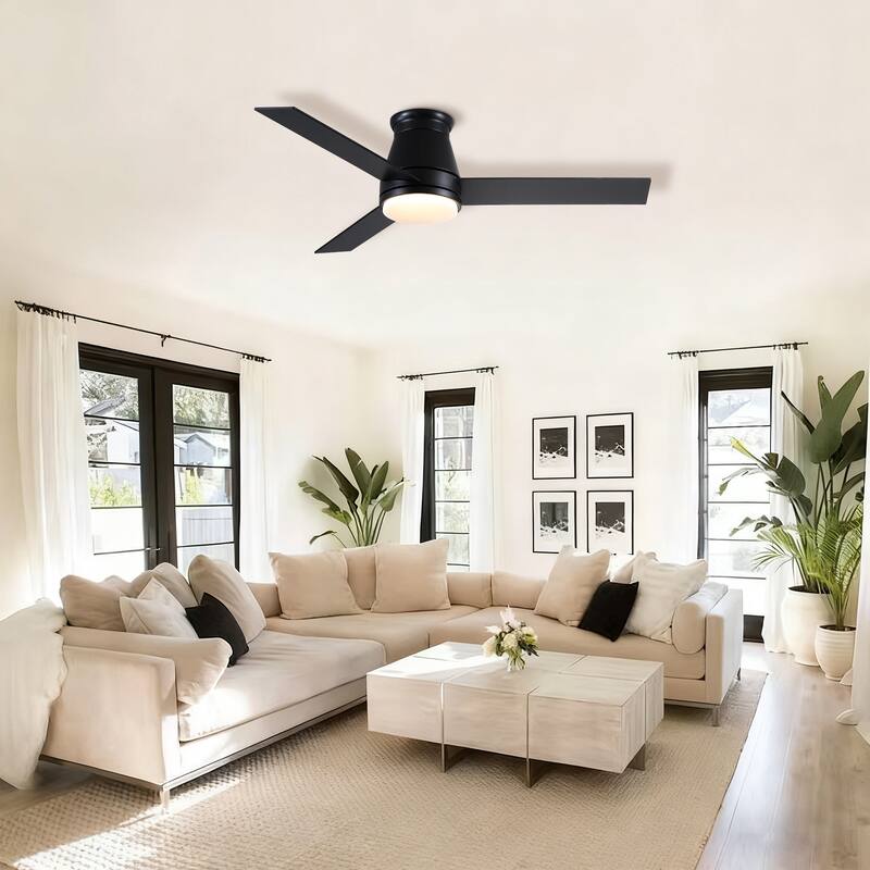 48" Black Lowe Profile Ceiling Fan with Light - Black,Brown