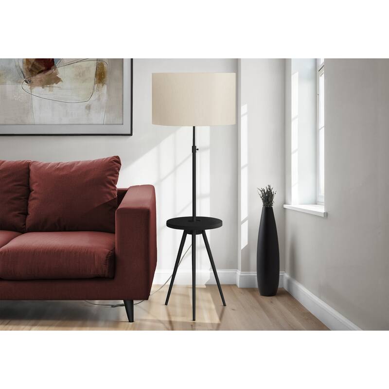 Lighting, Floor Lamp, 63"h, Black Metal, Ivory / Cream Shade, Contemporary - Black