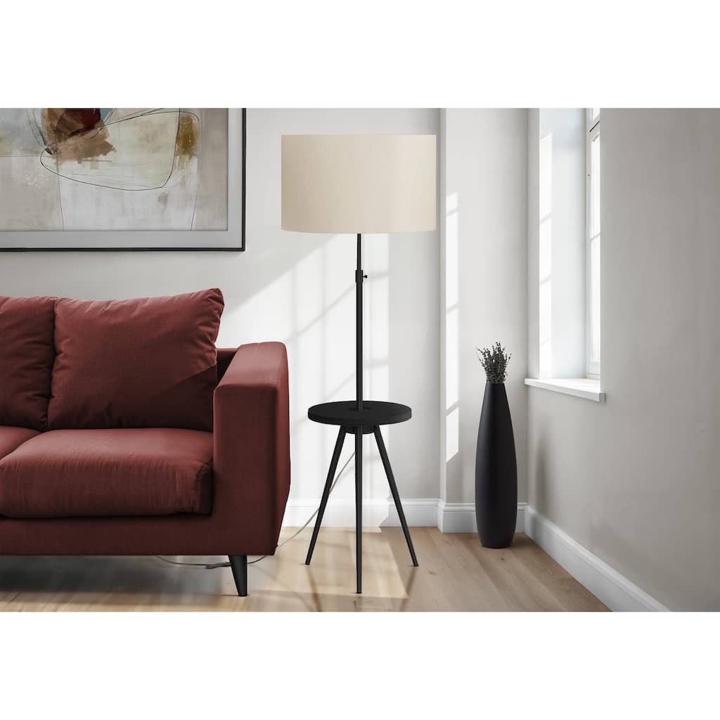 Lighting, Floor Lamp, 63"h, Black Metal, Ivory / Cream Shade, Contemporary