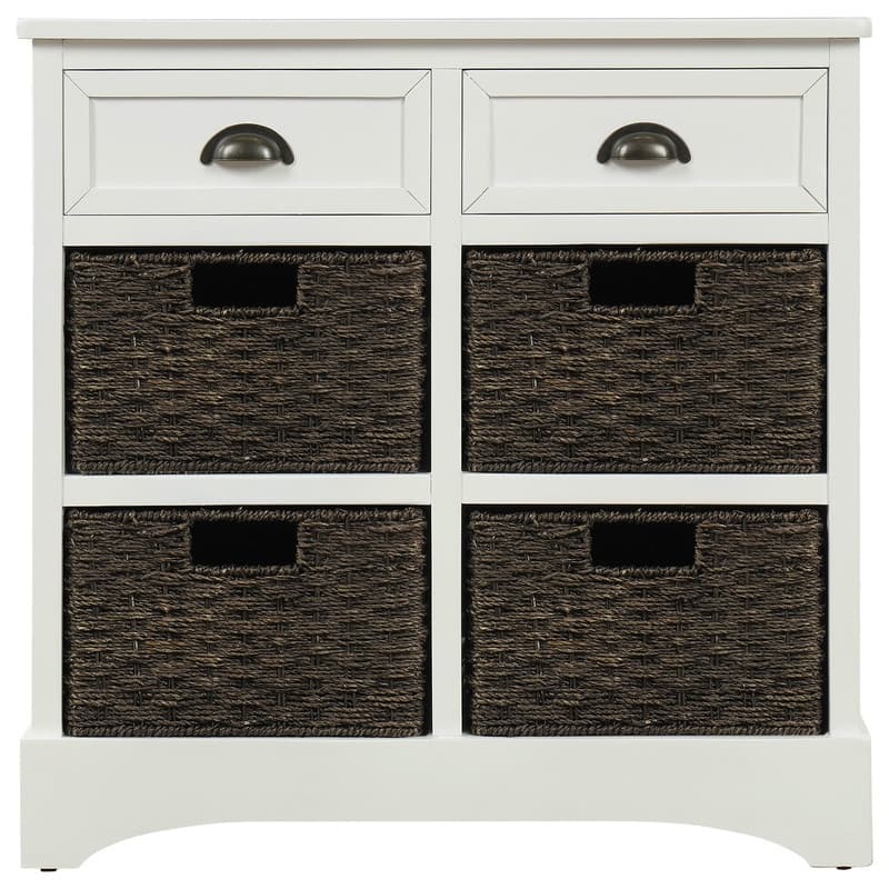 Rustic Acacia&Rattan Storage Cabinet-Farmhouse Style,No Assembly