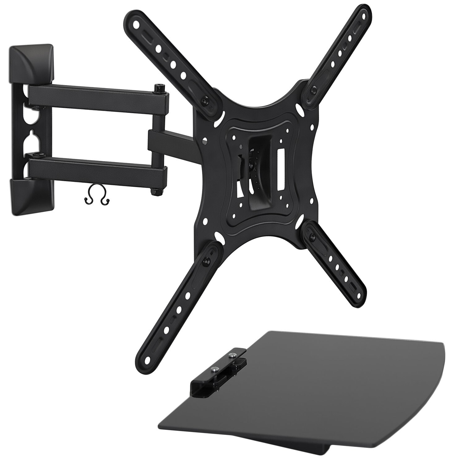 Shop Mount It Tv Mount With Shelf Full Motion Tv Wall Mount With Floating Entertainment Shelf Black Overstock 29956834