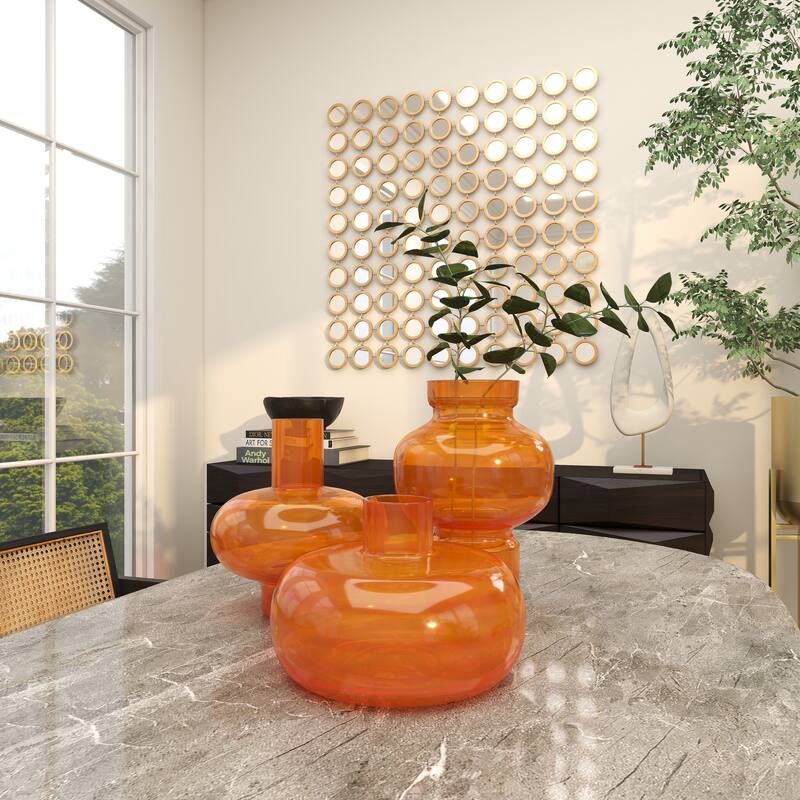 Blue, Green or Orange Glass Round Vase with Varying Shapes and Sizes (Set of 3)