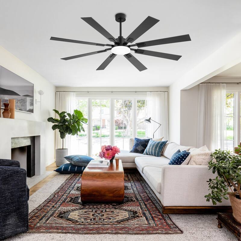 48"/52"/60"/72" Modern Black LED Ceiling Fan with Light Remote (5/6/8 Reversible Blades)