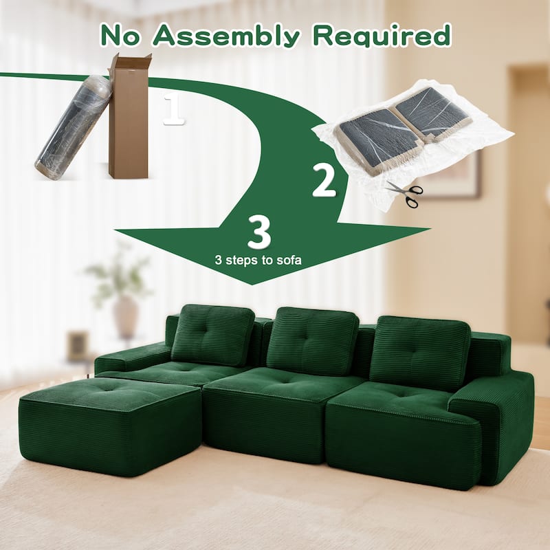 Modular L-Shaped Sectional Sofa with Ottoman for Living Room