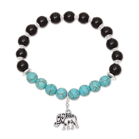 NOVICA Harmonious Beauty, Onyx and composite turquoise beaded stretch bracelet
