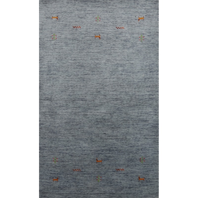 Tribal Blue Gabbeh Indian Rug Hand-Knotted Wool Carpet - 3'0" x 4'11"