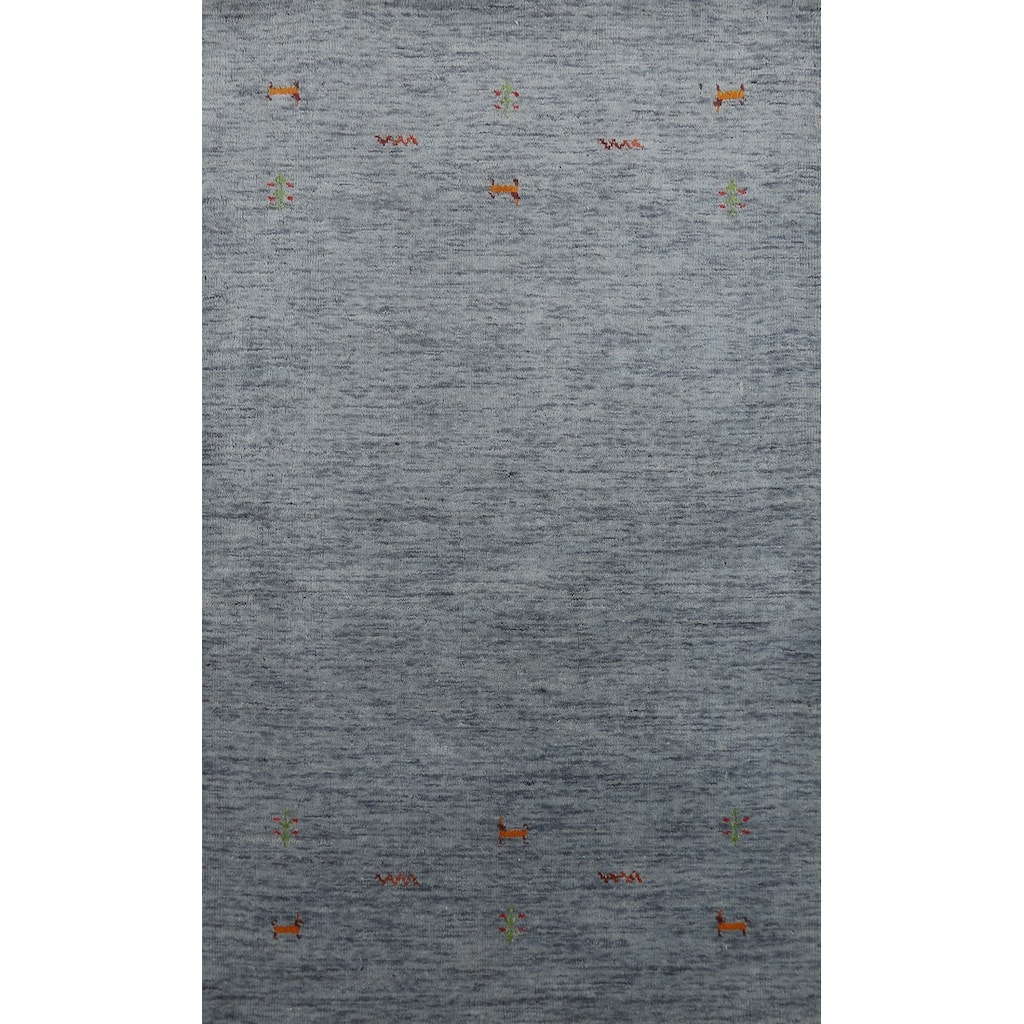 Tribal Blue Gabbeh Indian Rug Hand-Knotted Wool Carpet - 3'0" x 4'11"