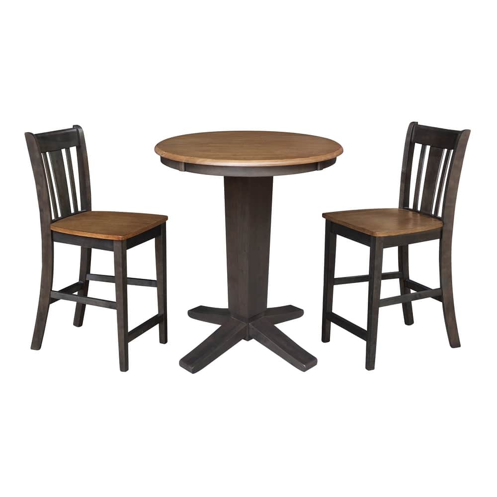 30 in Solid Wood Round Top Counter Height Dining Table with 2 Stools