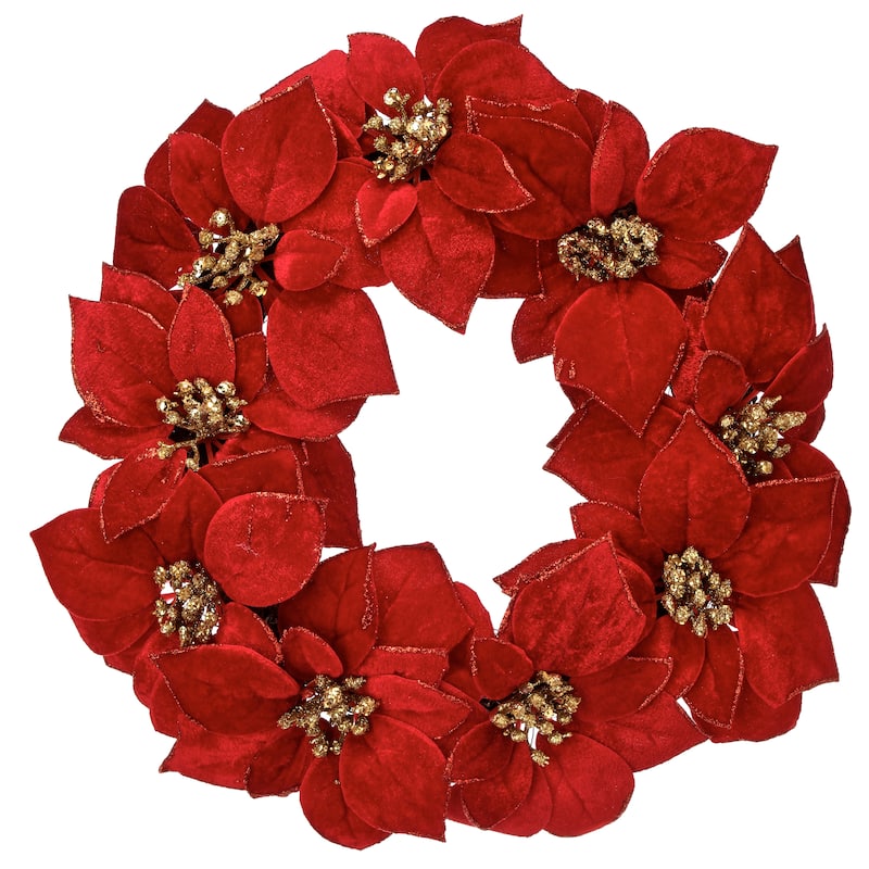 16" Glitter Poinsettia Wreath - 16