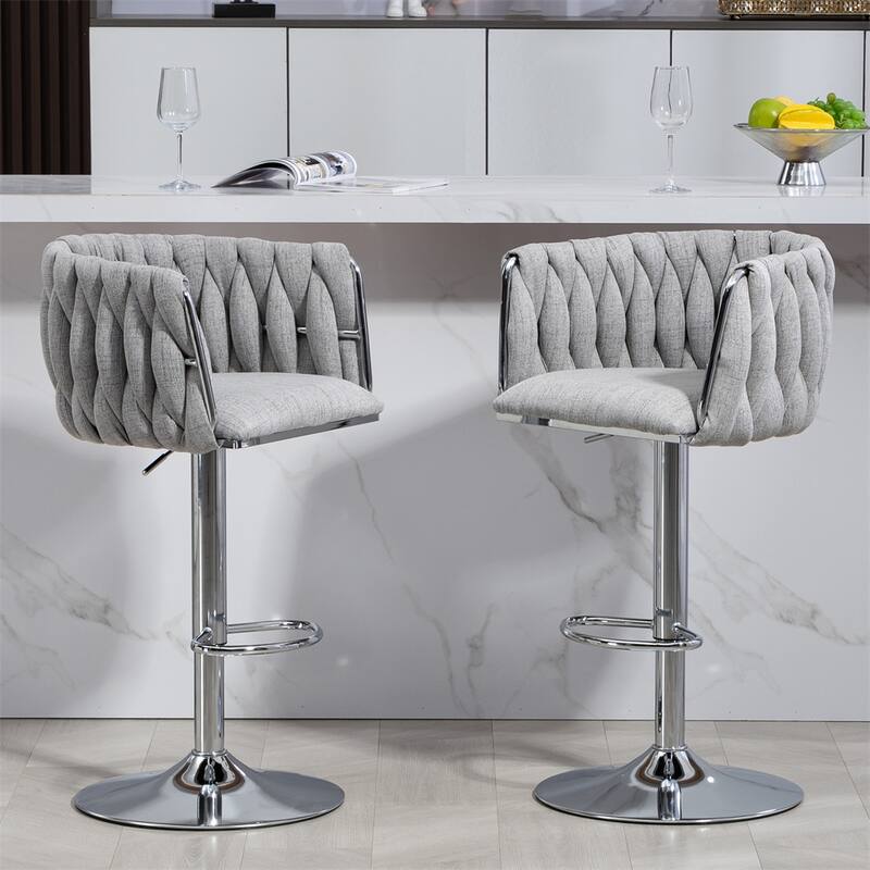 Adjustable Height Fabric Swivel Bar Stools w/ Back & Footrest,Set of 2