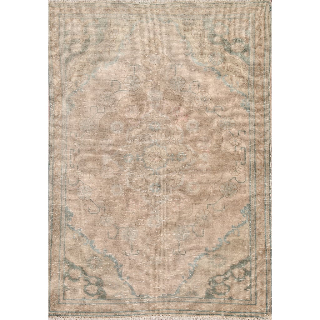 Hand Knotted Oriental 100% Wool Carpet Traditional Medallion Peach Tabriz Area Rug - 4' 8'' X 3' 2''