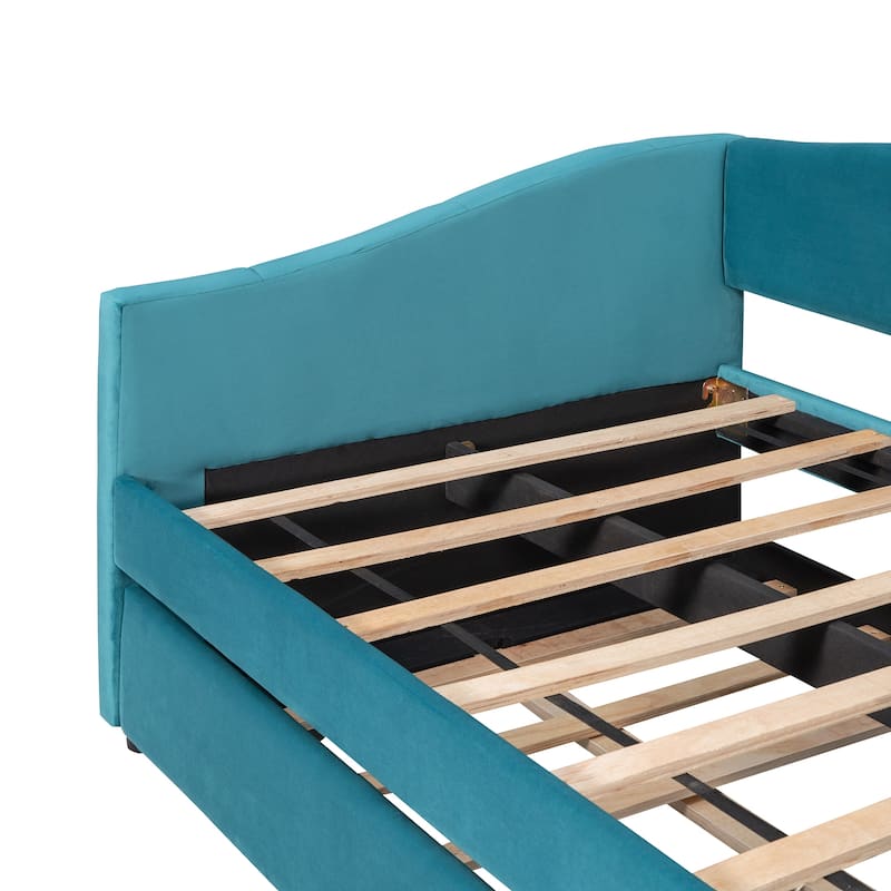Upholstered Twin Size Daybed with Trundle, Solid Wood Kids Daybed Frame