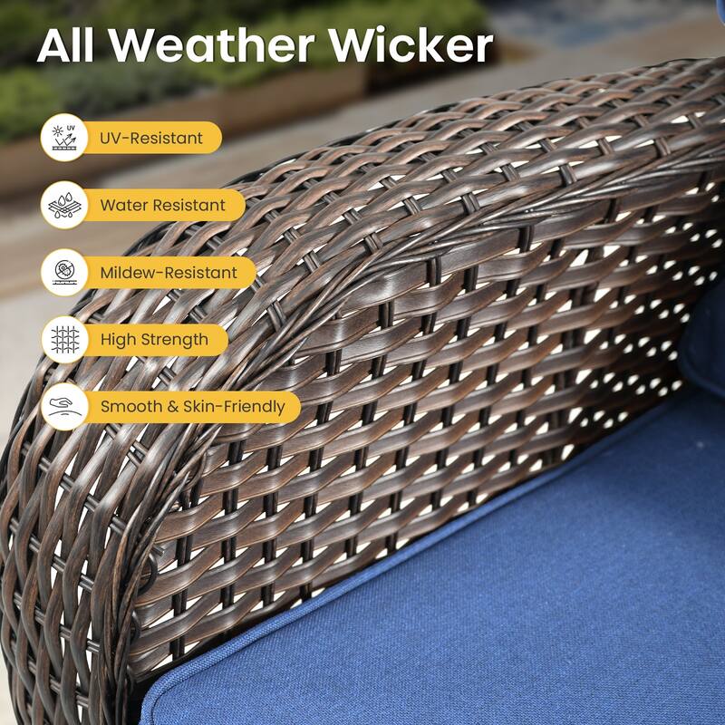 Gymojoy 3-Piece Outdoor Wicker Patio Furniture Set, 5" Thick Cushioned Rattan Sofa with Ottomans