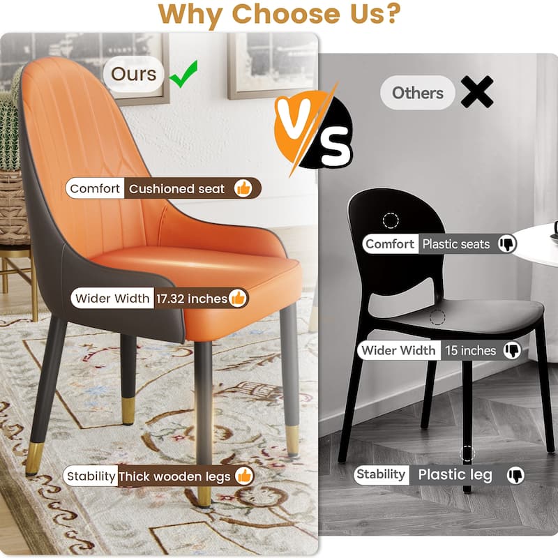 Simple Meeting Room Chair Vanity Chair Set of 2, Leather Side Chair Dining Chair Office Chair with Metal Legs